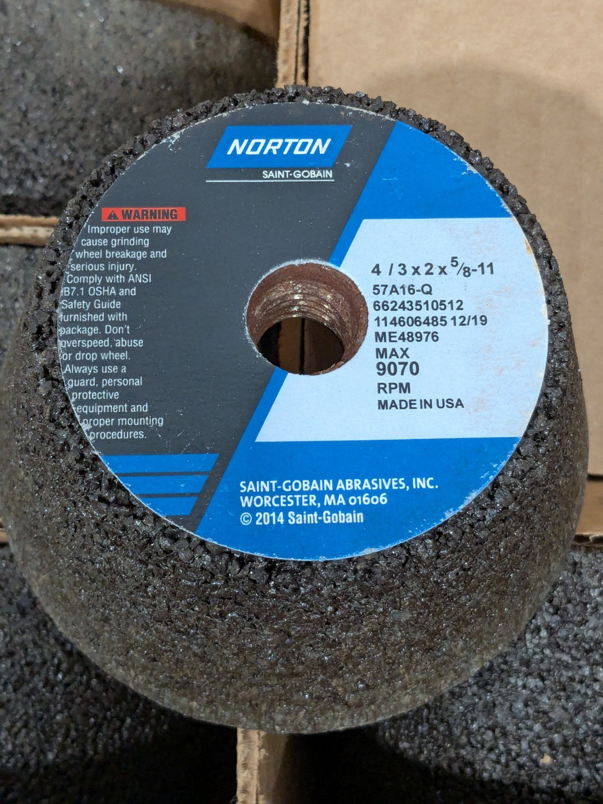 Norton Tool & Cutting Grinding Wheel: 4" Dia, 16 Grit Box of 10 66243510512
