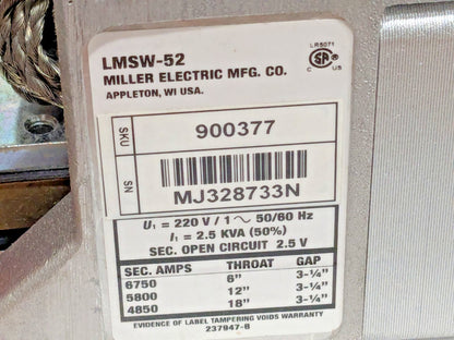 Miller LMSW-52 Air-Cooled Spot Welder 220V W/O Tongs or Tips 900377