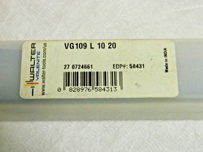 Walter-Valenite Indexable Grooving Toolholder 0.59" Max DOC VG109 L 10 20 5