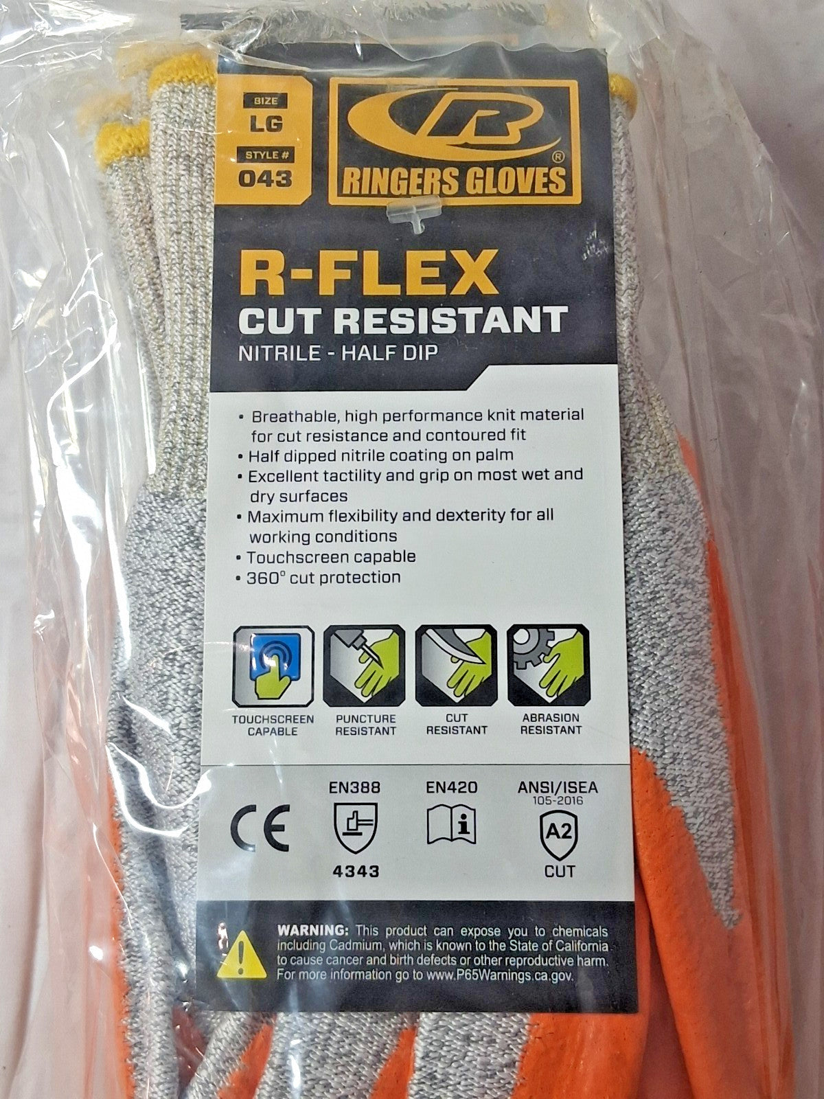 Ringers cut and puncture resistant gloves 12PK Size Large 043-10
