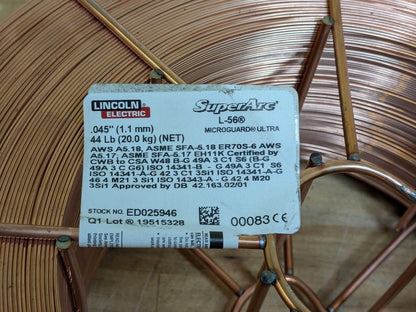 44 lb. Spool of Lincoln SuperArc L-56 MIG Welding Wire 0.045" Dia. ED025946