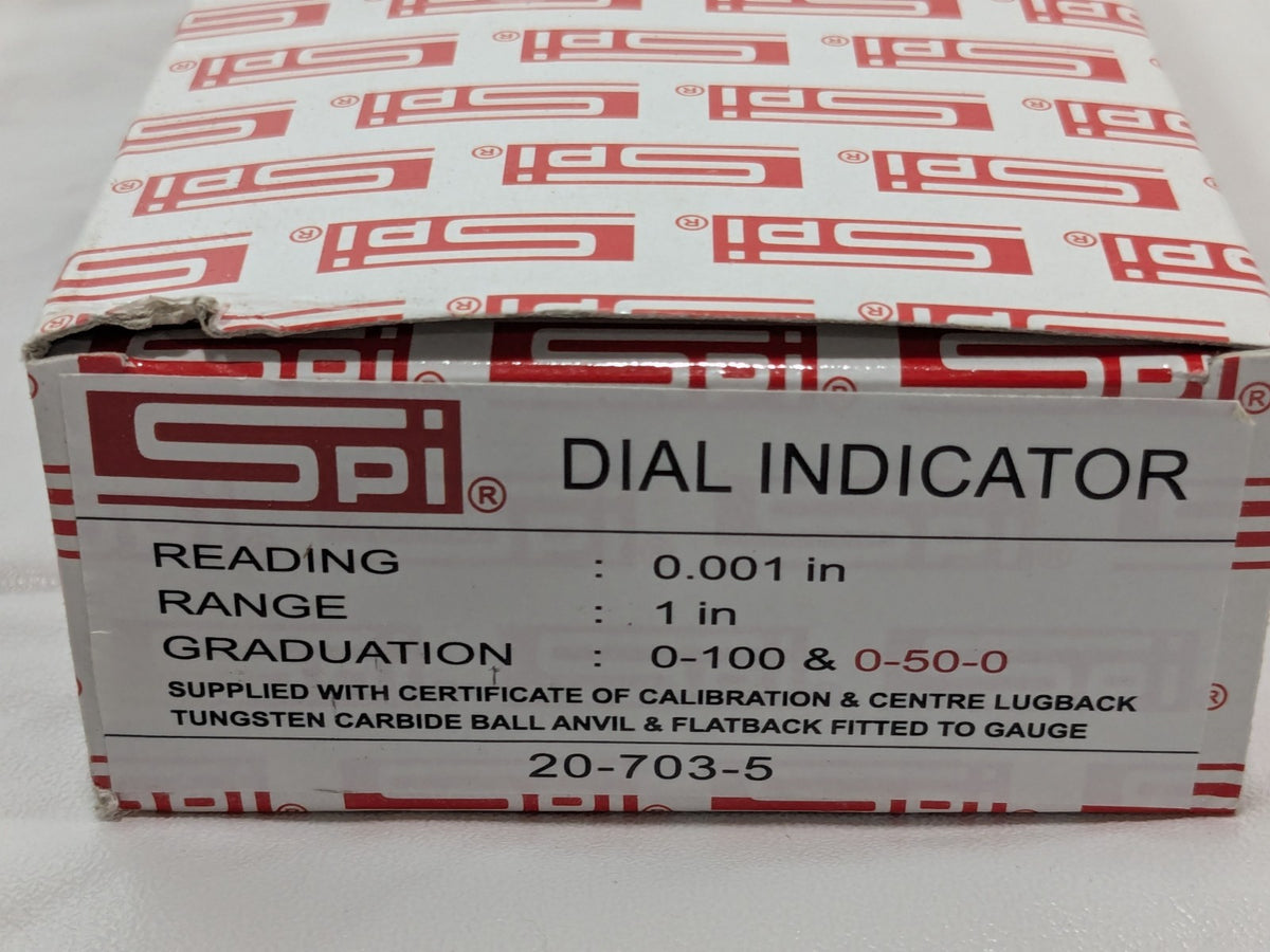 SPI Dial Drop Indicator 1" Range 0-100 &amp; 0-50-0 Grad 0.001" Readin