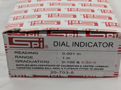 SPI Dial Drop Indicator 1" Range 0-100 &amp; 0-50-0 Grad 0.001" Readin