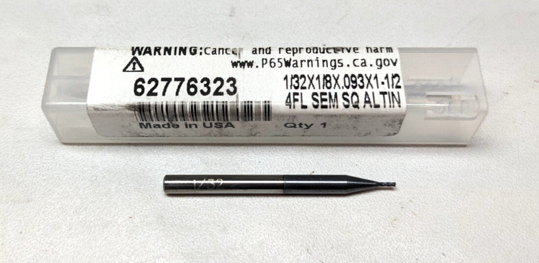 ACCUPRO Carbide Square End Mill 1/32" Dia 4 FL  62776323