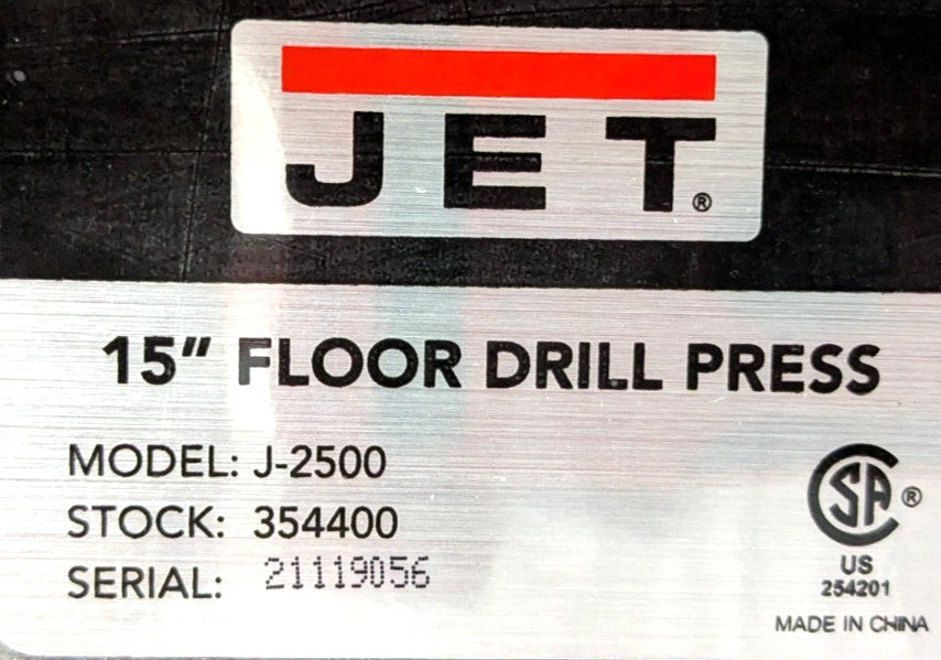 JET J-2500 15" Drill Press - 115 / 230 Volt - 3/4hp - 354400  *Scratch &amp