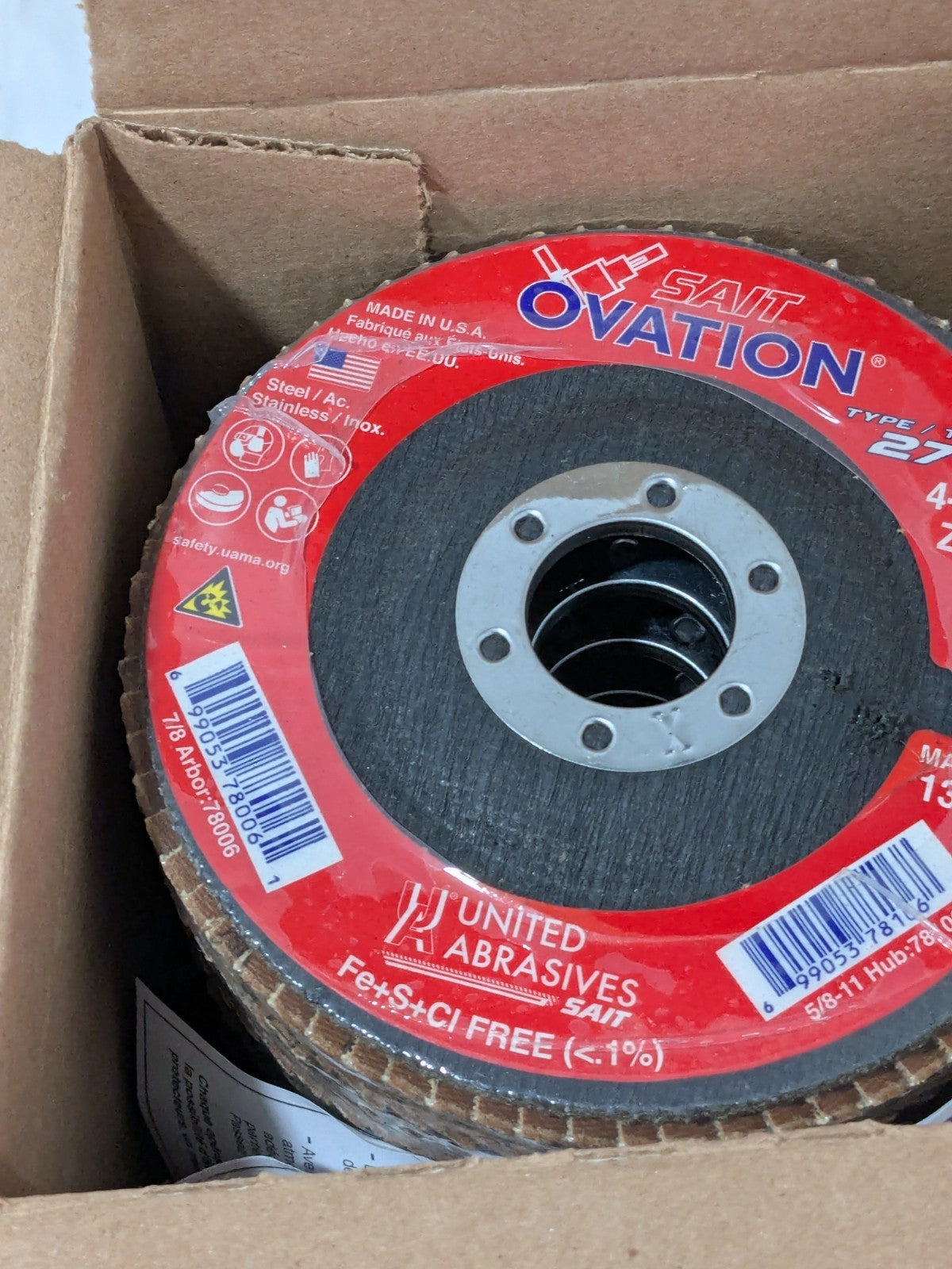 United Flap Disc: 4-1/2" Dia, 7/8" Hole, Zirconia Alumina, Type 27 Qty 10 78006