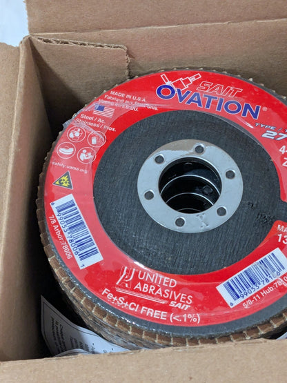 United Flap Disc: 4-1/2" Dia, 7/8" Hole, Zirconia Alumina, Type 27 Qty 10 78006