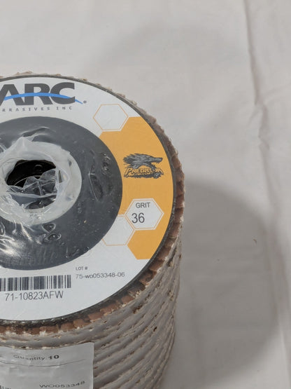 ARC Flap Disc: 4-1/2" Dia, 7/8" Hole, 36G, Type 29 Pack of 10 71-10823