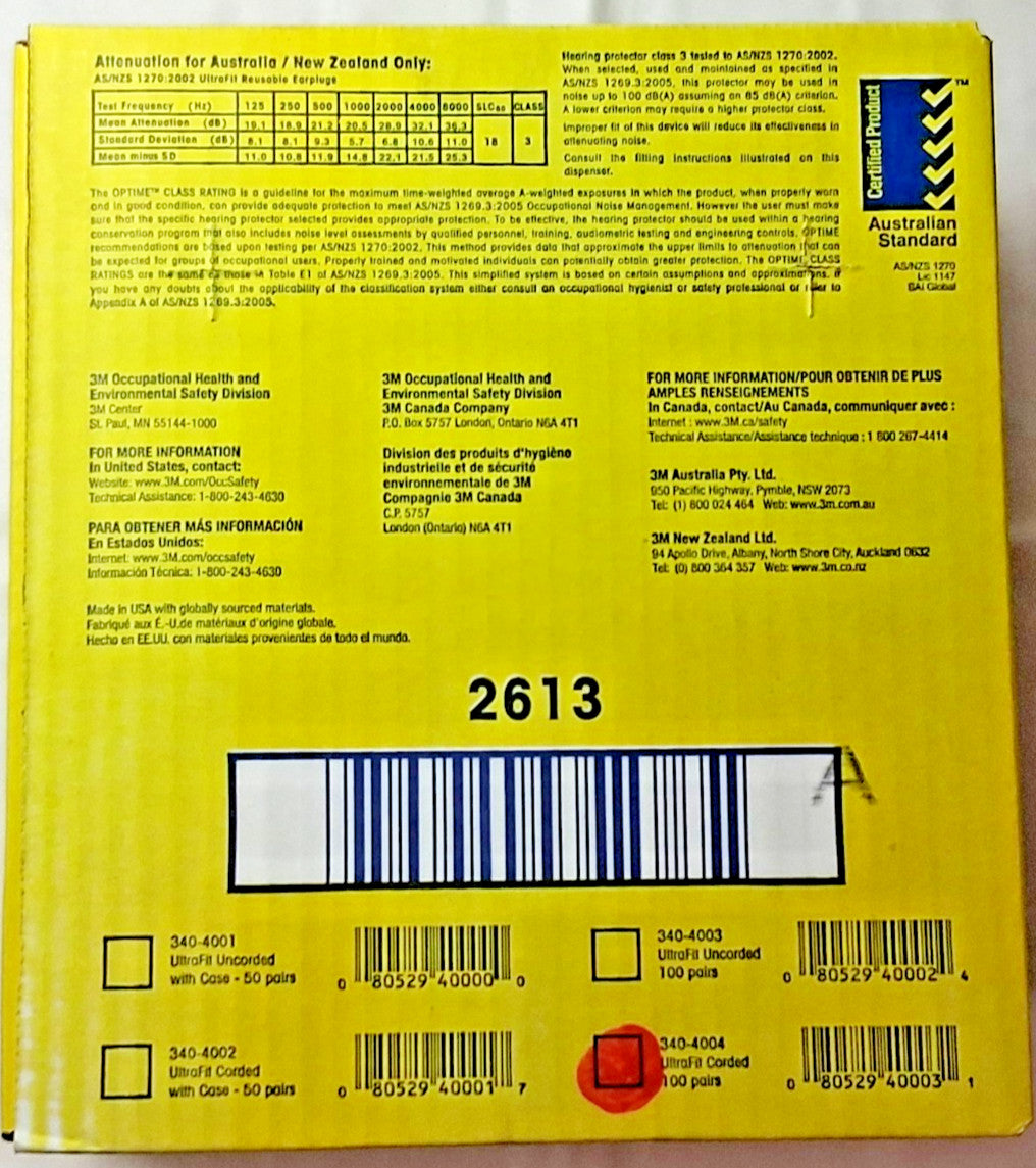 3M Corded Earplugs Plastic Flanged Push-In 25dB QTY100 7000002320