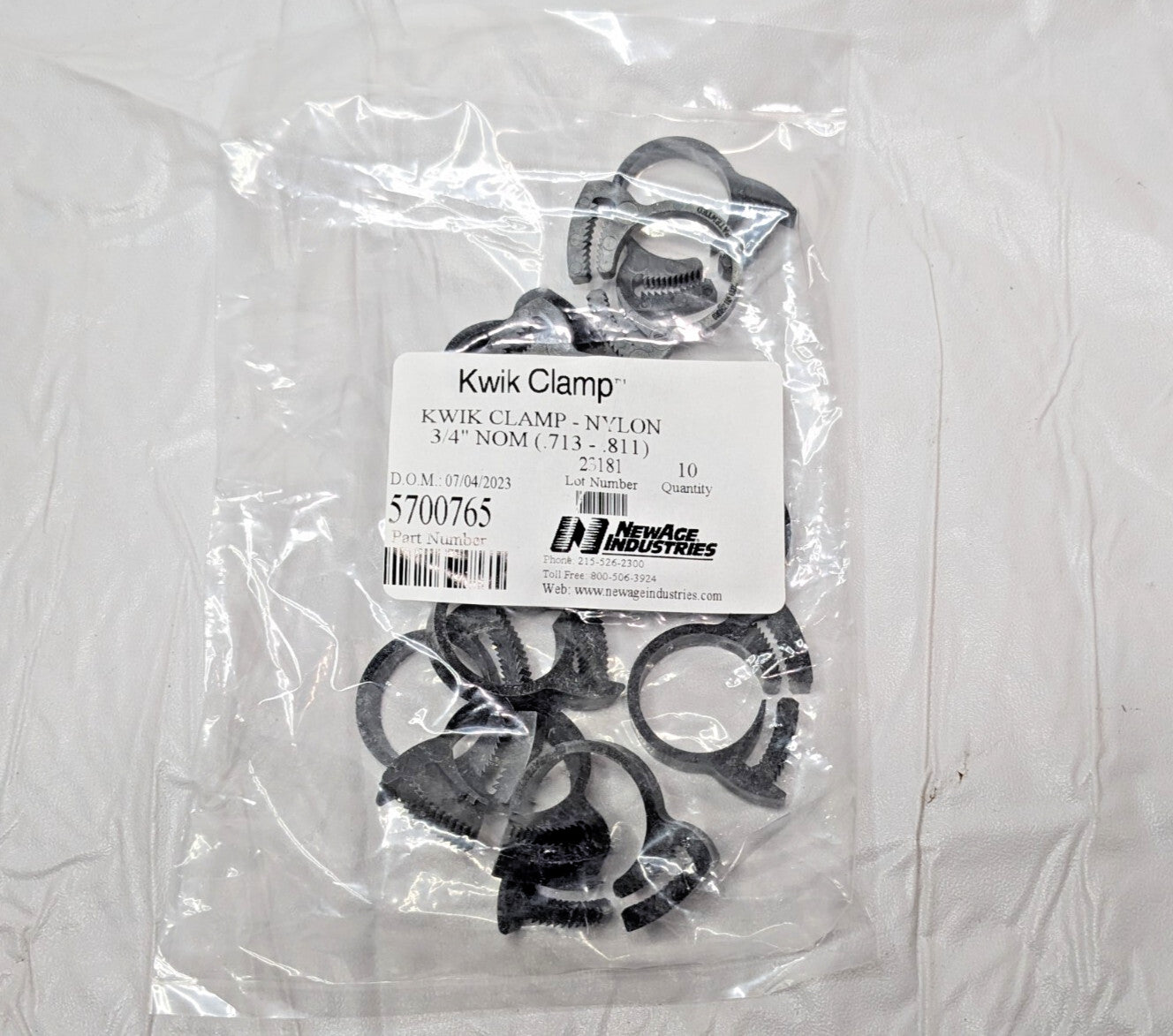 PACK OF 10 NewAge Kwik Clamp Nylon Double Bond Hose Clamps 3/4"NOM 5700765