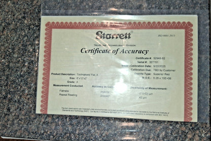 Starrett Inspection Surface Plate 12" W 8" L 2" T Granite No Ledge Grade A 88803