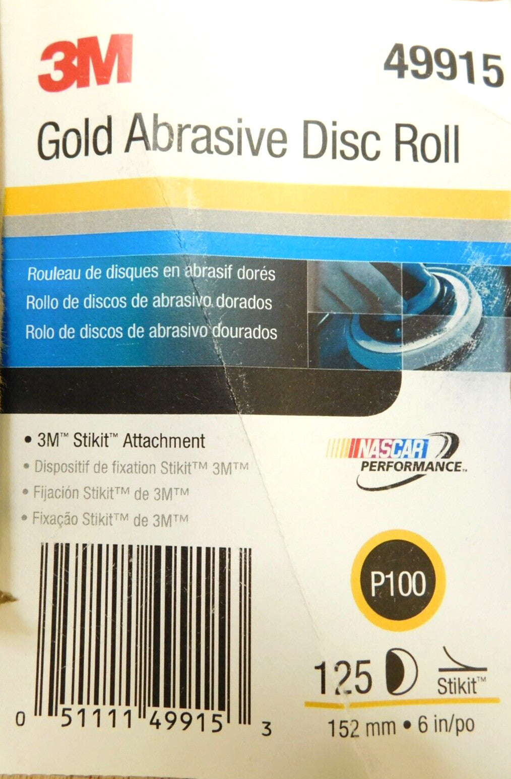 3M Gold Abrasive Disc Roll 49915 6" x P100 QTY 1 Roll (125 Sheets) 70103616