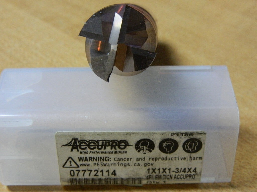ACCUPRO 1, 1-3/4 LOC 1 Shank Diam 4 OAL 4 Fl Solid Carbide Square EndMill