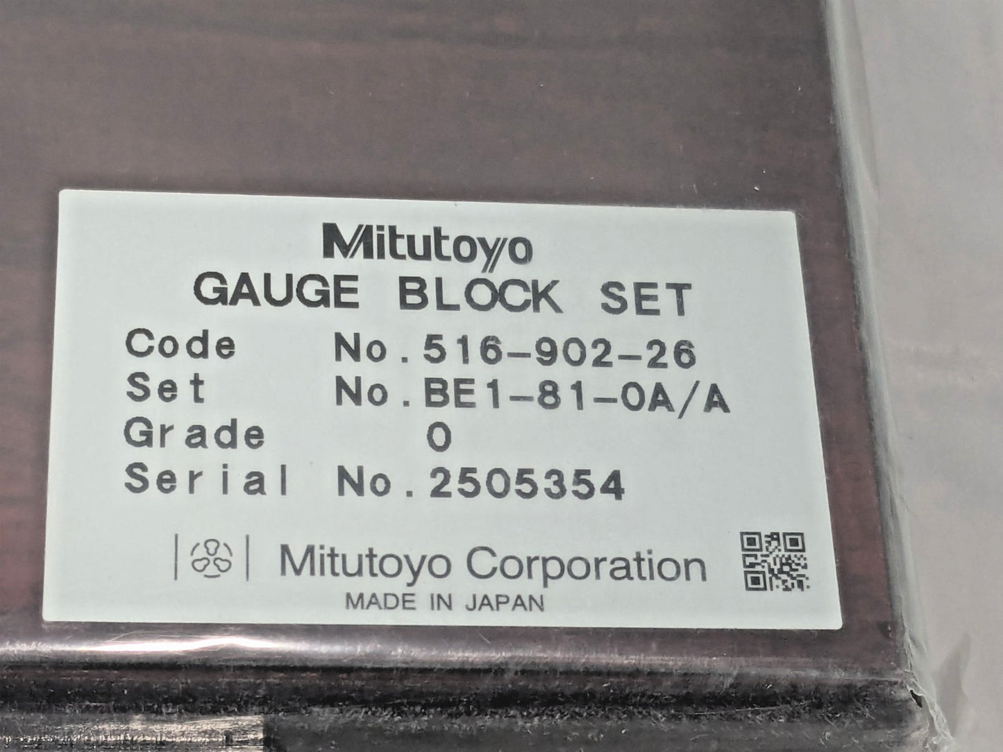 Mitutoyo 81 Piece Gage Block Set Steel 0.05 to 4" Range w/Cert 516-902-26