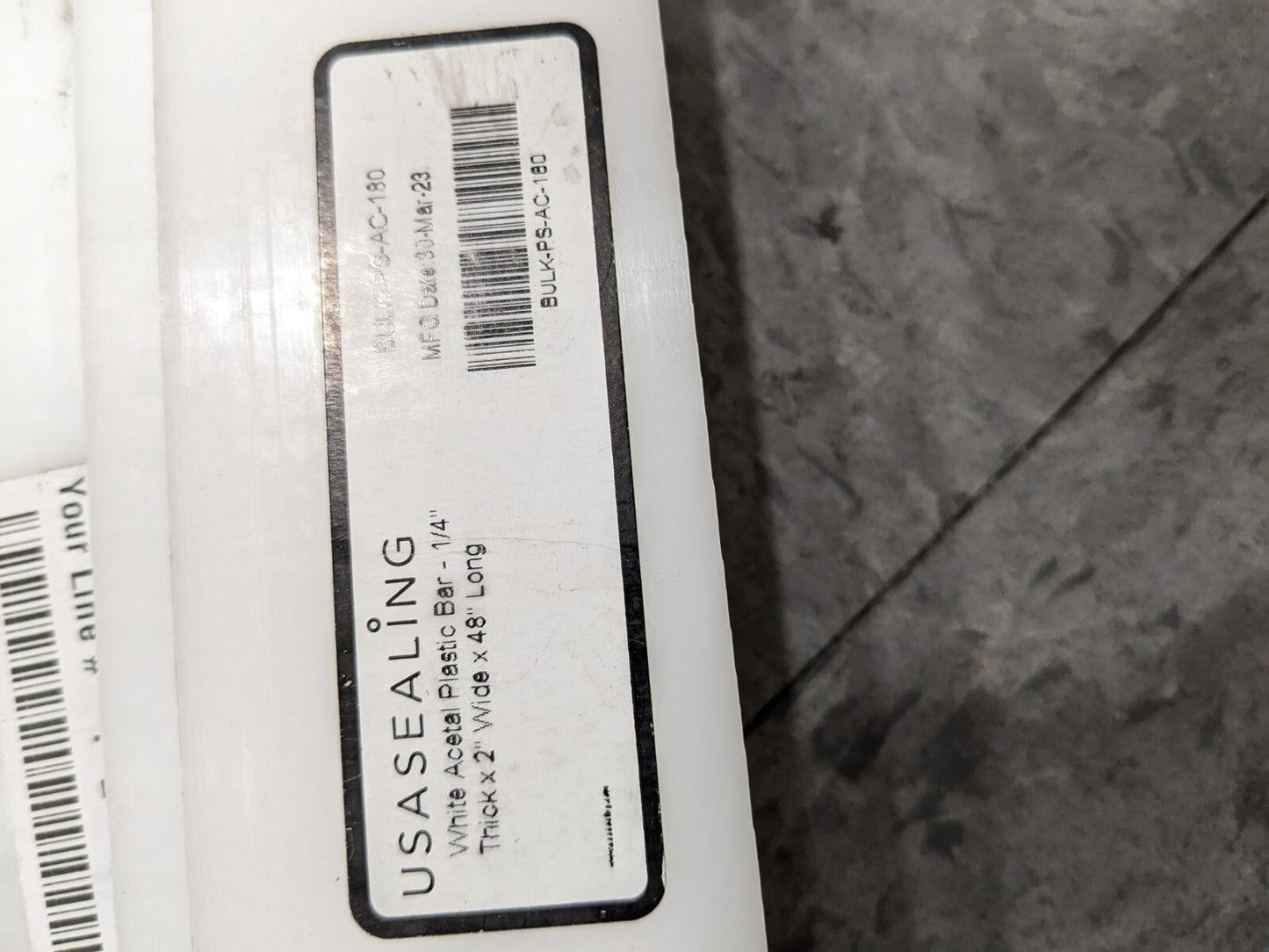Plastic Bar Acetal, 1-3/4" W, 1/4" Thick, 48" L, Natural  Qty 5 B