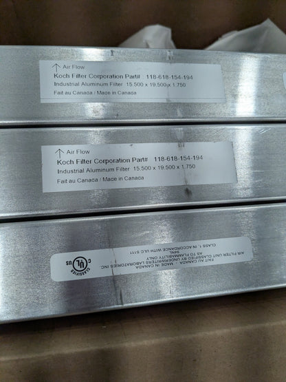 Koch Pleated Air Filter: Permanent, MERV 7, 16" X 20" X 2" Qty 3
