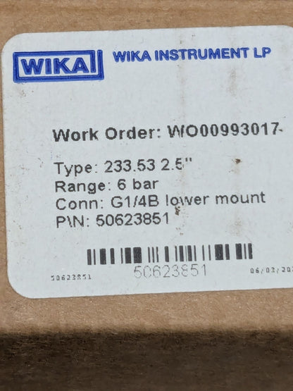 Wika Pressure Gauge: 2-1/2" Dial Dia, 0 Min psi, 6 Max psi 50623851
