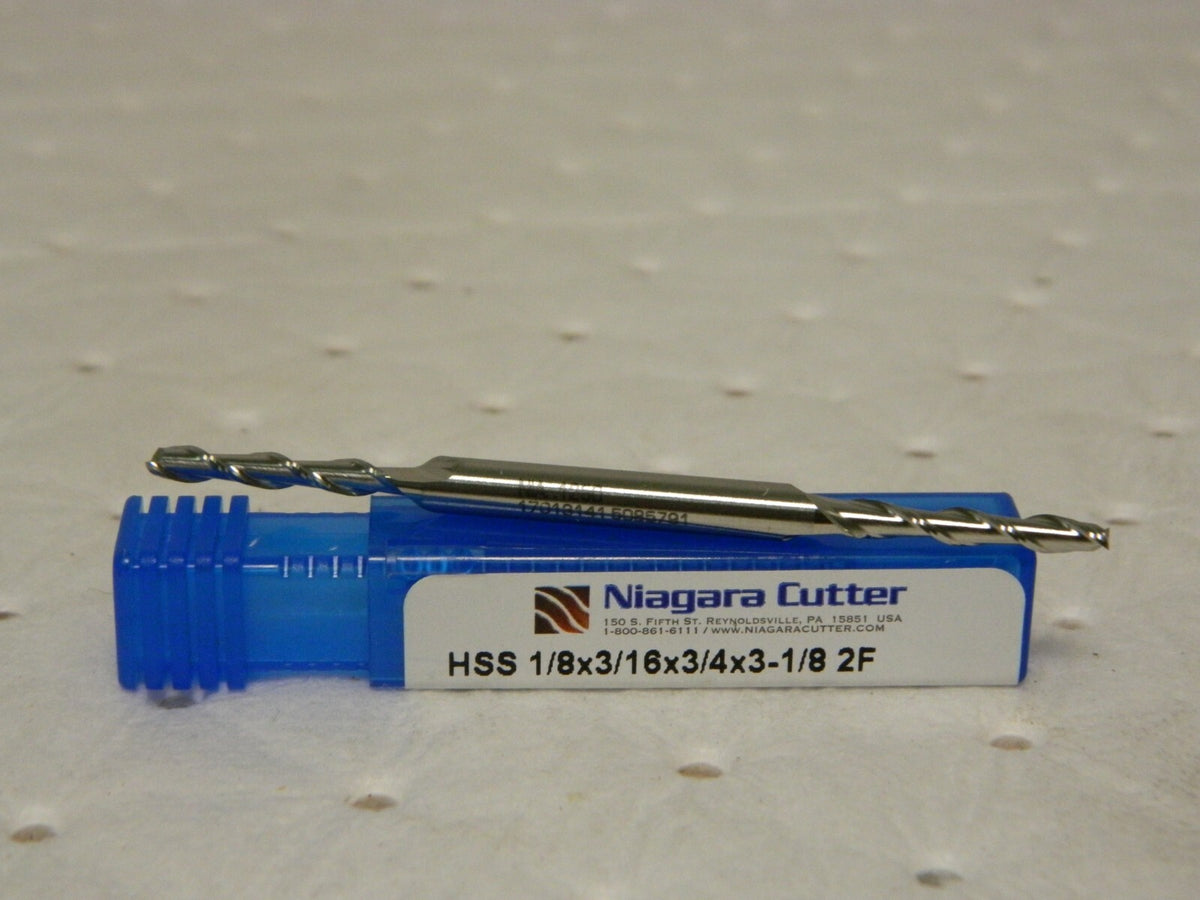Niagara HSS Square End Mill 1/8" x 3/16" x 3/4" x  3-1/8" OAL 2 FL N68040