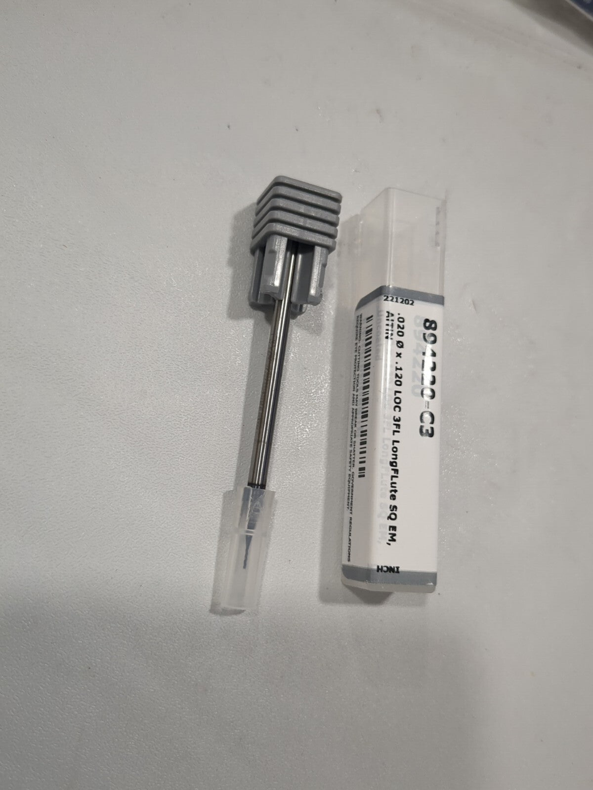 HARVEY TOOL Square End Mill: 0.50 mm Dia, 3 Fl Solid Carbide 894220-C3