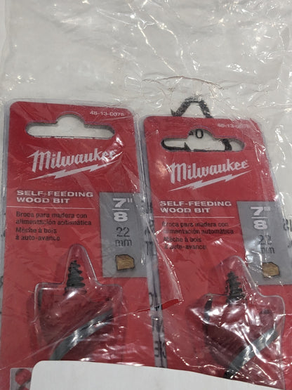 Milwaukee 7/8" X 6" Speed Feed Wood Boring Bit Qty 2 48-13-0078