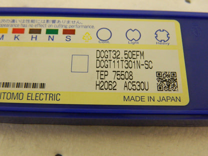 SUMITOMO Turning Inserts qty 10: DCGT32.50EFM AC530U, Solid Carbide 10HM038
