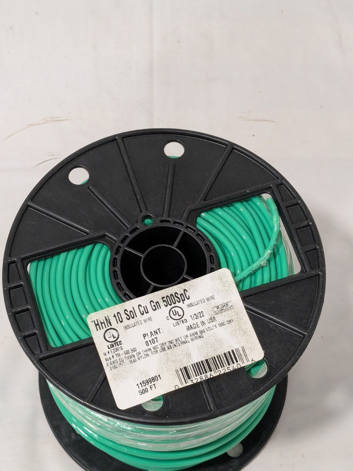 Southwire Building Wire: THHN, 10.000 AWG, Nylon, Solid Core, 500' L 115998