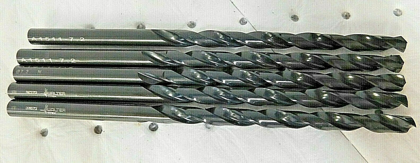 Walter-Titex 7.2mm  118° Point Spiral Flute Taper Length Drill Bit QTY 5 5061700