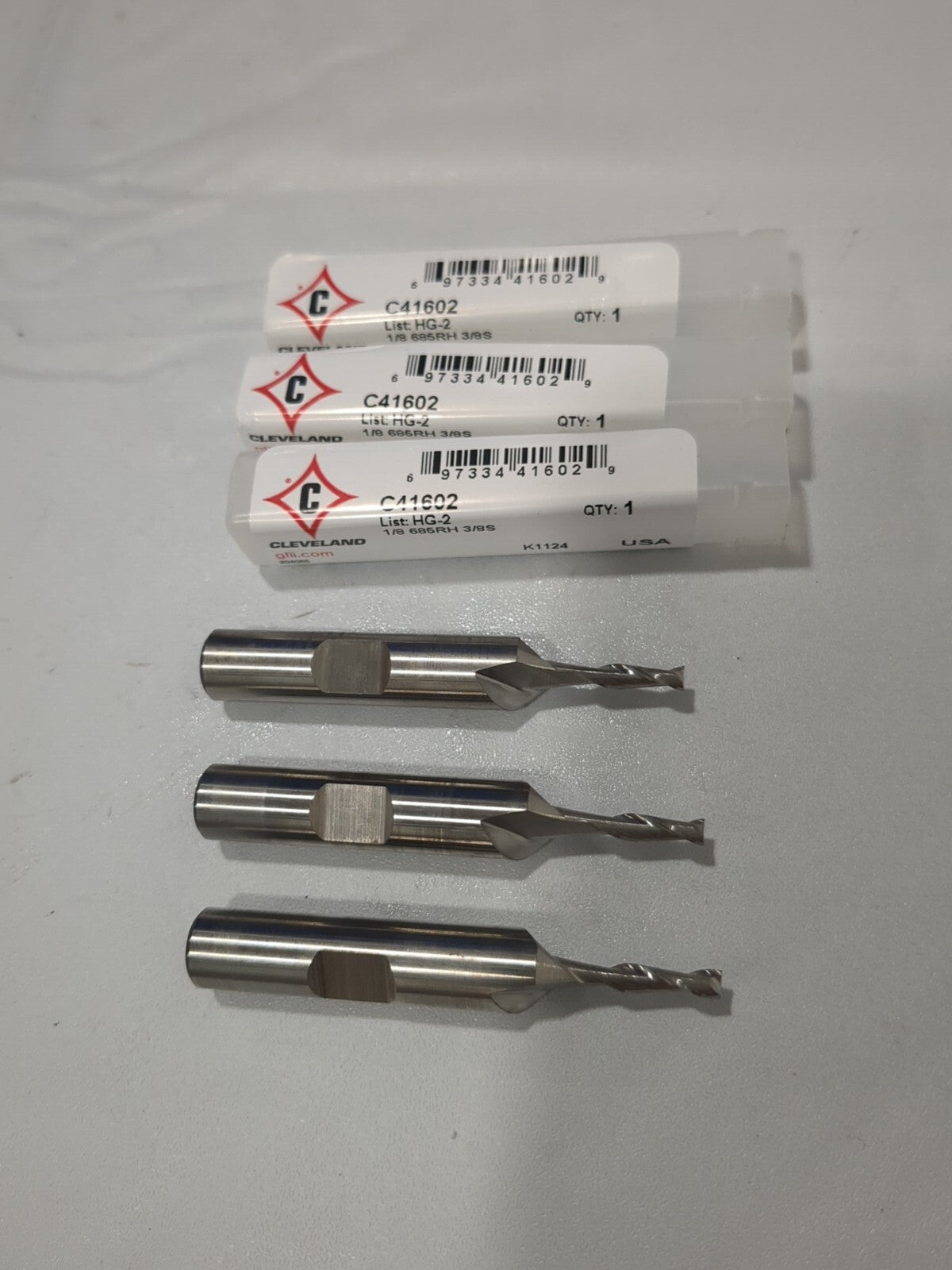 CLEVELAND 3pc Square End Mills: 1/8" Dia 2 Fl HSS C41602