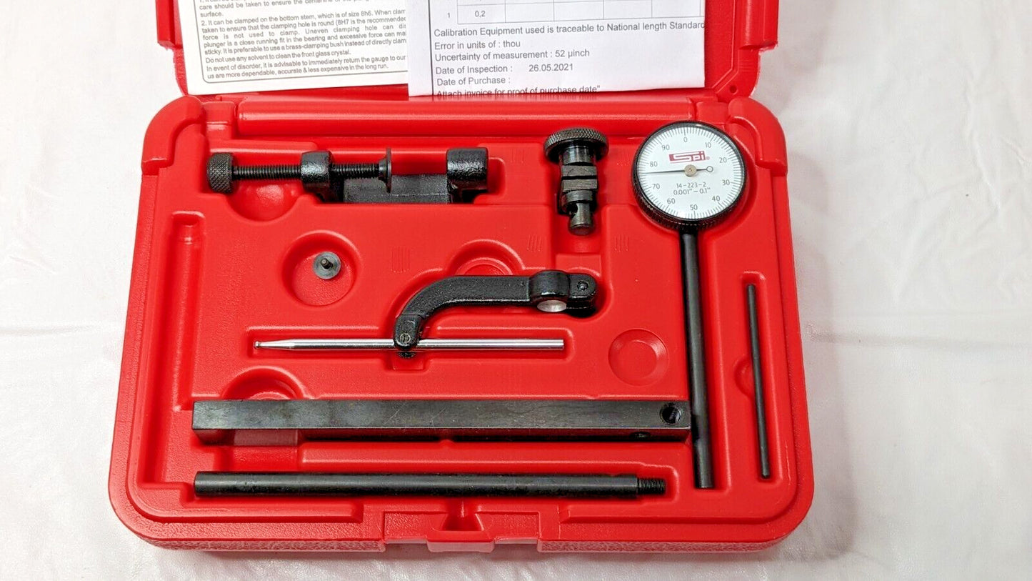 SPI Dial Indicator &amp; Base Kit w/Cert 0-100 Dial 14-227-3