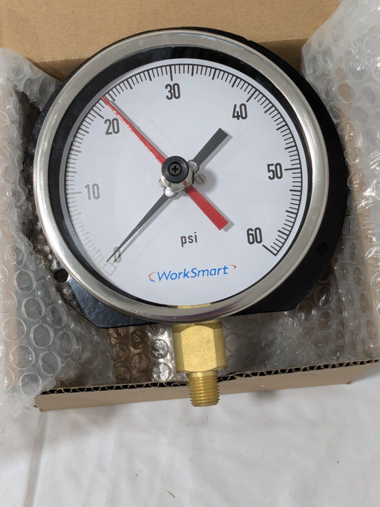 WorkSmart Pressure Gauge 4-1/2" Dial, 1/4 Thread, 0-60 Scale Range WS-PE-30