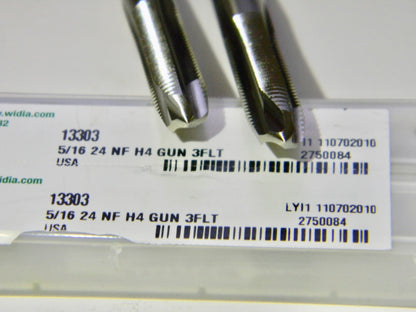 Widia 5/16" - 24" UNF 3FL H4 HSS Gun Spiral Point Taps Qty 2 13303