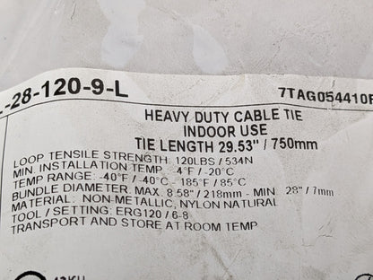 PACK OF 50 Thomas & Betts 28" Heavy Duty Cable Ties Indoor Use L-28-120-9-L