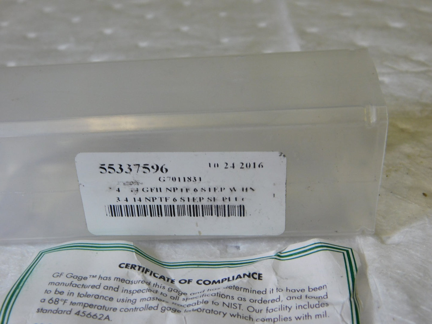 GF Gage Single End Tapered Plug Pipe Thread Gage 3/4-14 P075014N6SE