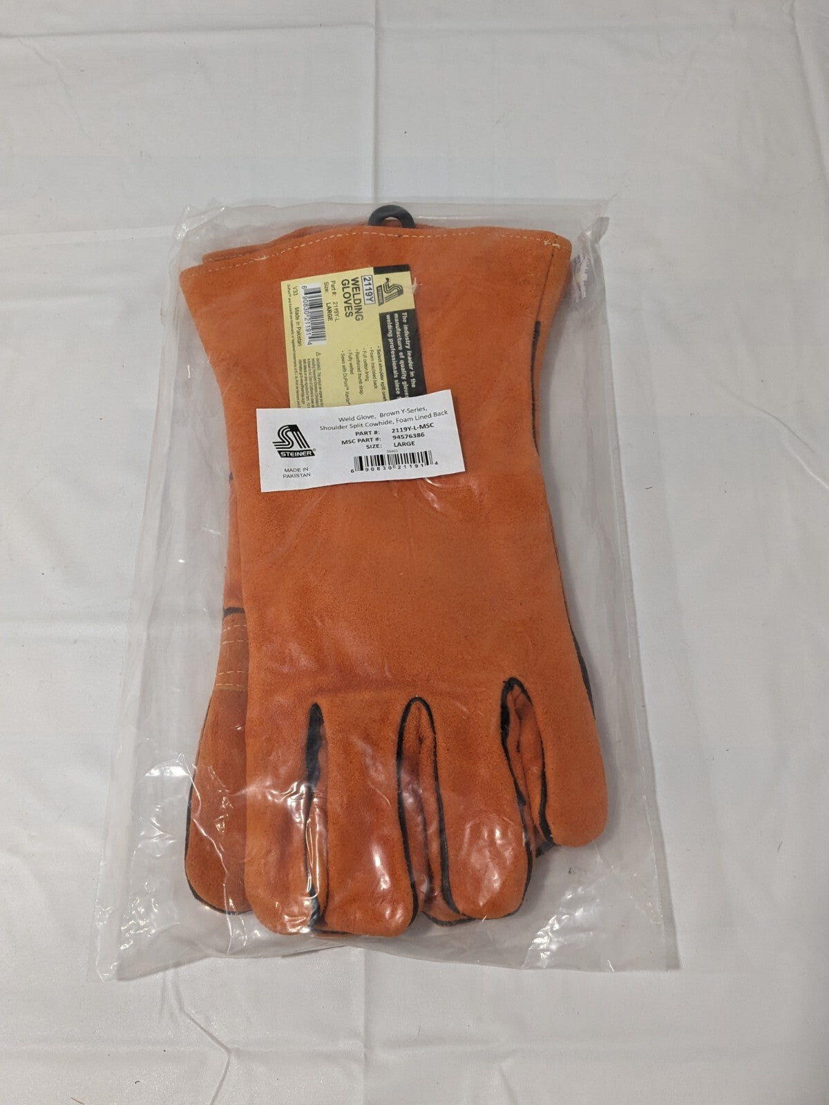 STEINER Welding Gloves: Size Large, Cowhide Leather, Pair 2119Y-L