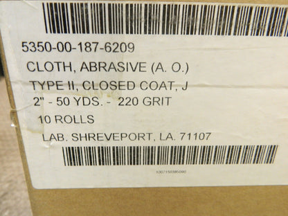 Skilcraft Shop Roll 2" x 50 Yds 220 Grit Type II J Qty 10 Rolls 5350-00-274