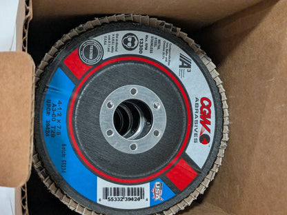 CGW Flap Disc: 4-1/2" Dia, 7/8" Hole, Aluminum Oxide, Type 29 Box of 10 39424