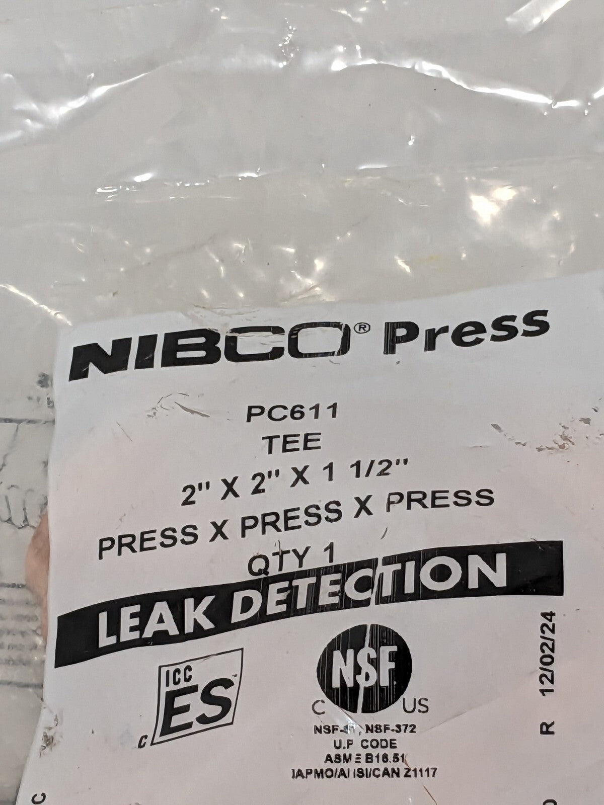 NIBCO Wrot Copper Pipe Tee: 2" x 2" x 1-1/2" Fitting, P, Press Fitting 9102800PC