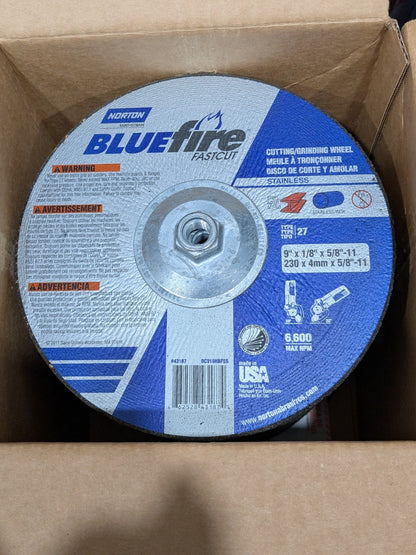 (10) Norton Depressed-Center Wheel: 9" Dia, 1/8" Thick, 5/8-11 Hole 66252843187