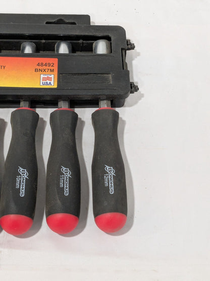 Bondhus Nut Driver Set: 7 Pc, 6 to 12 mm, Hollow Shaft, Ergonomic Handle 48492