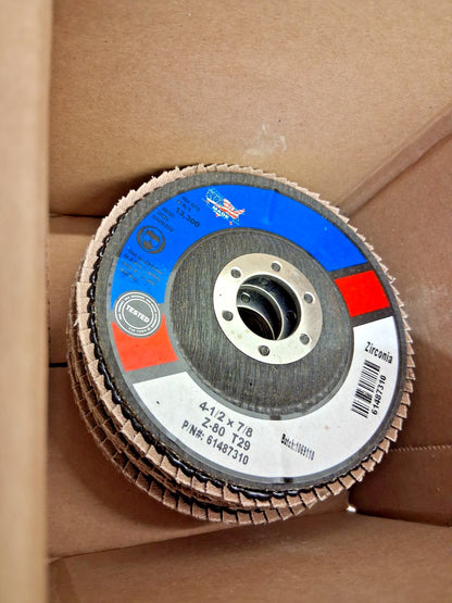 CGW Abrasives Flap Discs QTY10 4-1/2" Dia 7/8" Hole Zirconia Alumina 29445RWB