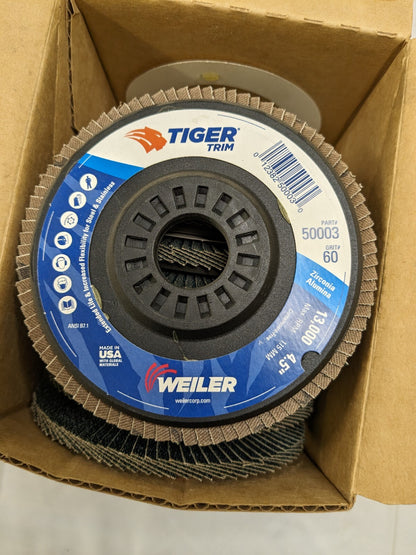 WEILER Flap Disc: 7/8" Hole, 60 Grit, Zirconia Alumina, Type 29 Qty 9 50003