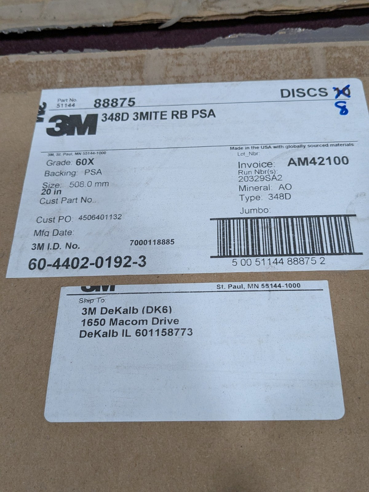 3M 20" Dia PSA Disc: 60 Grit, Aluminum Oxide, Medium Grade Qty 8 7000118885