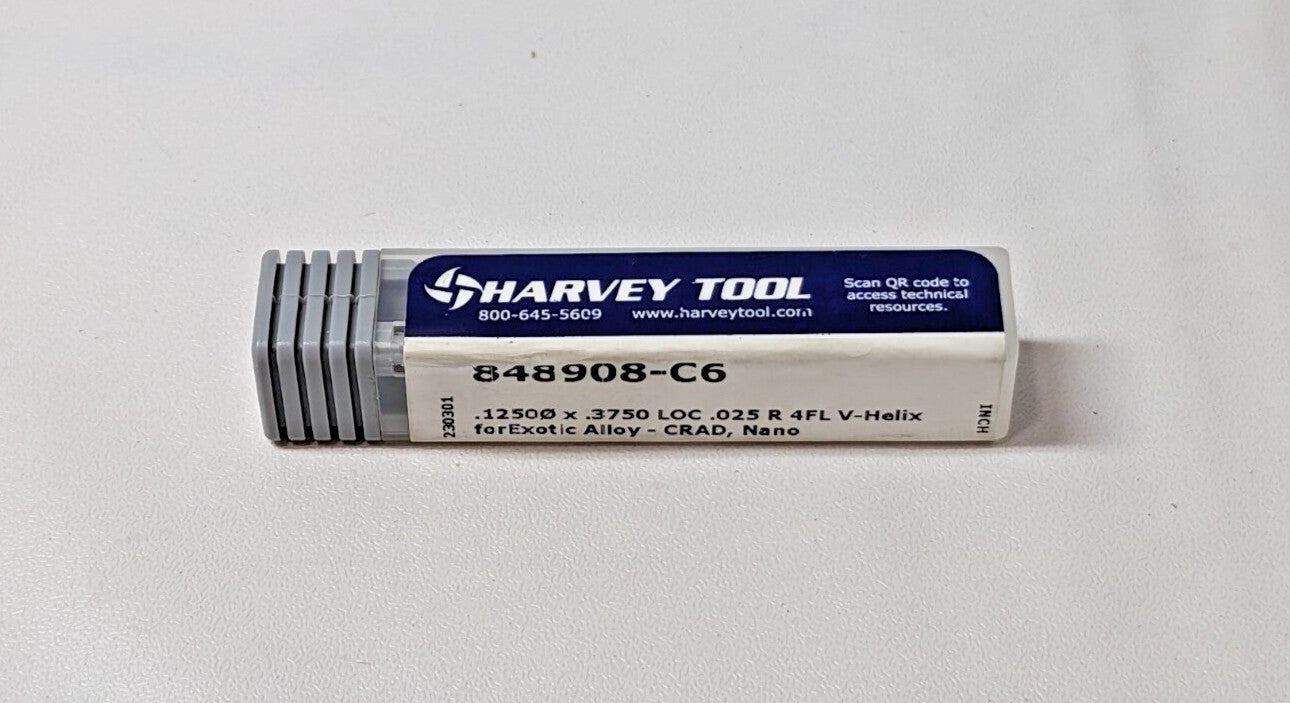 Harvey Tool Corner Radius Carbide End Mill  1/8" Dia X 3/8" LOC 4FL 848908-C6