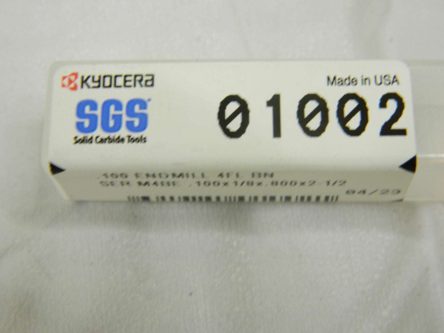 SGS Ball End Mill: 0.1" Dia, 0.8" LOC, 4 Flute, Solid Carbide Qty 3 01002