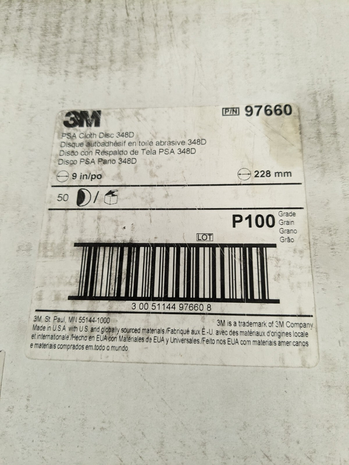 3M PSA Disc: 9″ Disc Dia, 100 Grit, Aluminum Oxide 50pk 7010294667