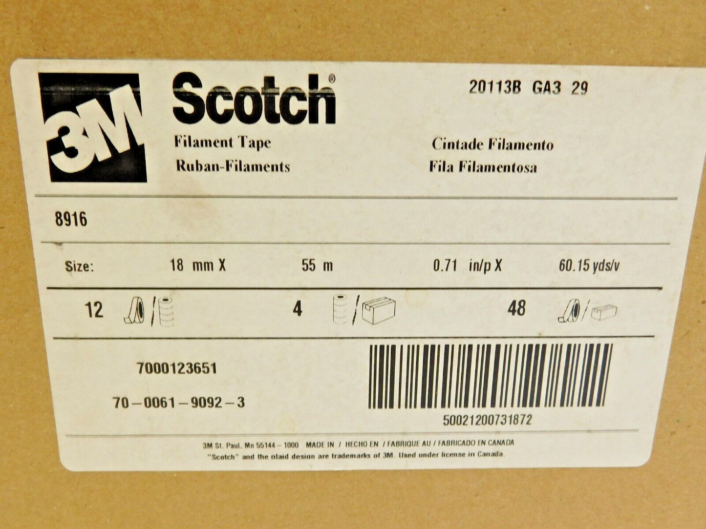 48 ROLLS of 3M Scotch Filament Tape 8916 Clear 18 mm X 55 m 7000123651