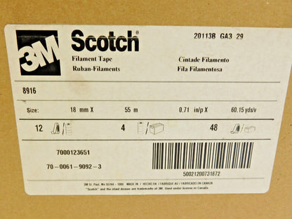48 ROLLS of 3M Scotch Filament Tape 8916 Clear 18 mm X 55 m 7000123651