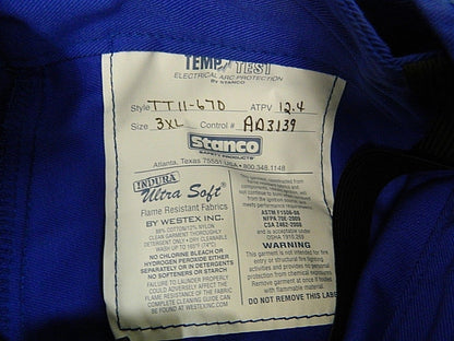 Stanco Temp-Test Arc Flash Protection Overall Blue 3XL 12.4 cal/cm2 TT11670-3XL