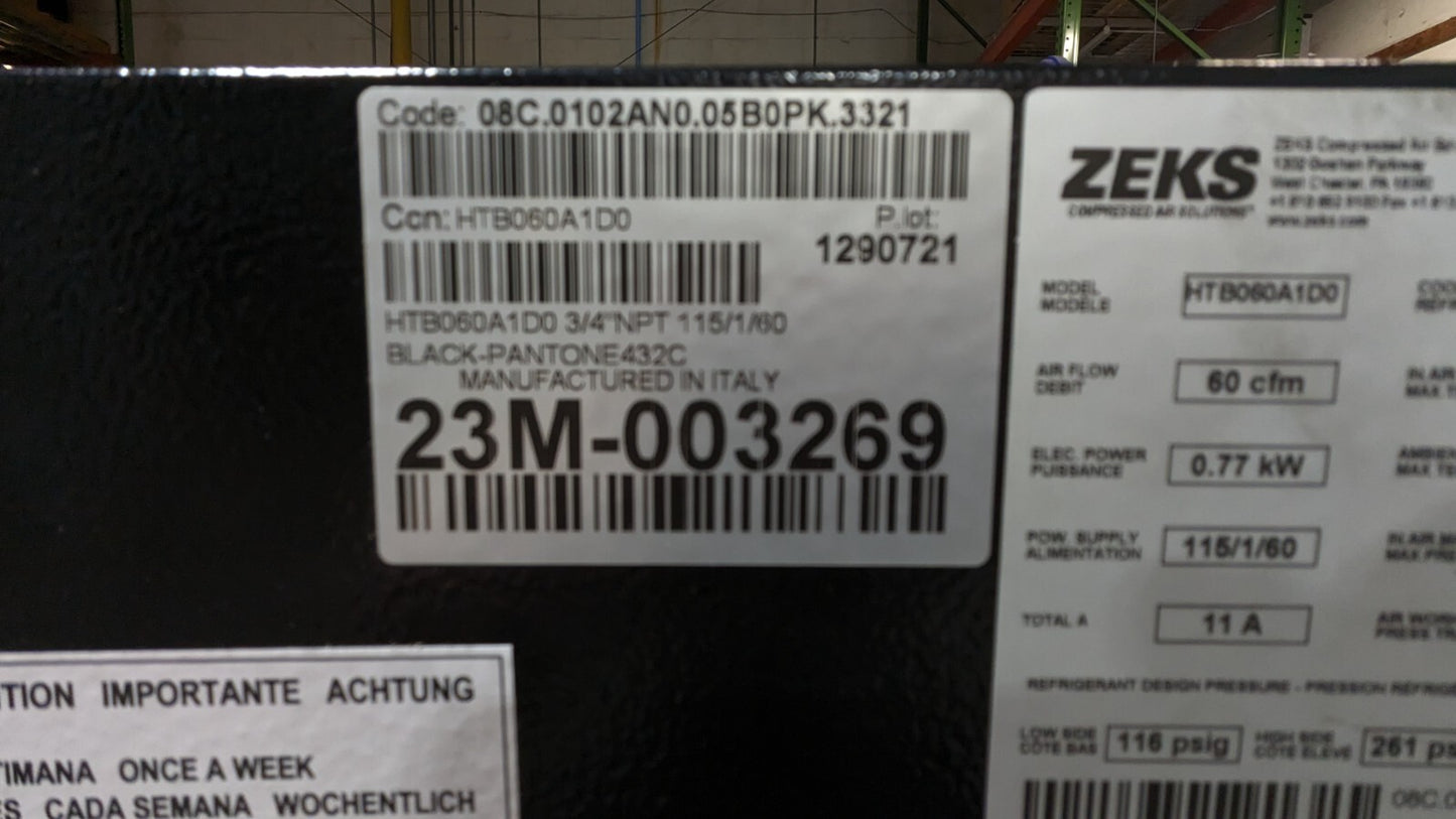 Zeks HTB Hitemp Refrigerated Compressed Air Dryer 15-100SCFM HTB060A (Damaged)