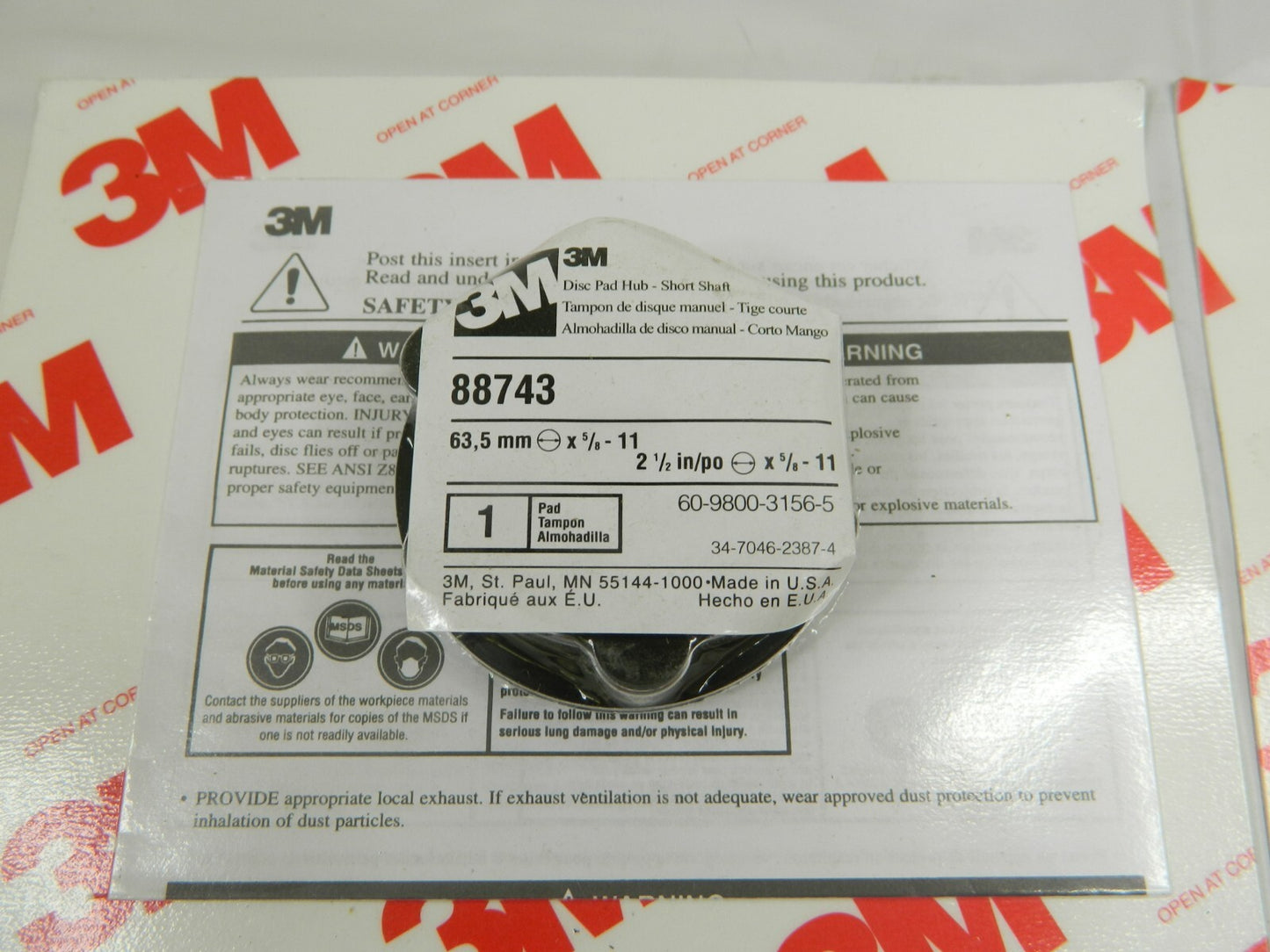 3M 88743 Abrasive Disc Hub 2-1/2 Max Diam, 5/8-11 Female Qty 2 7000120459